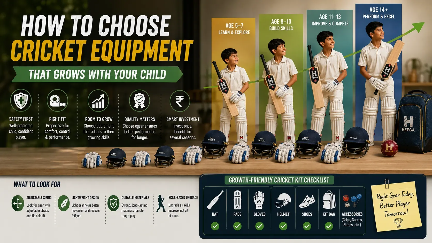 Heega-Choosing the right cricket equipment for growth.