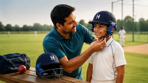 Heega-Coaching moment on the cricket field.