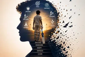 Heega-Cricket player in focused ascent.