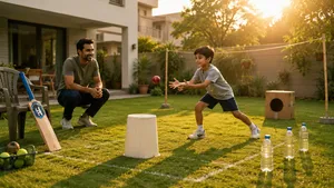 Heega-Father and son cricket practice.