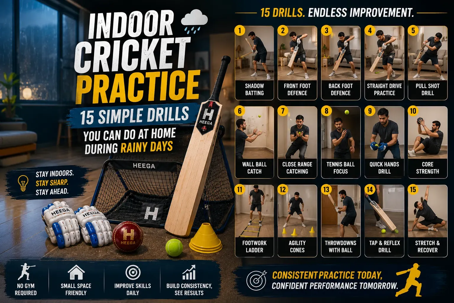 Heega-Indoor cricket practice drills for all.