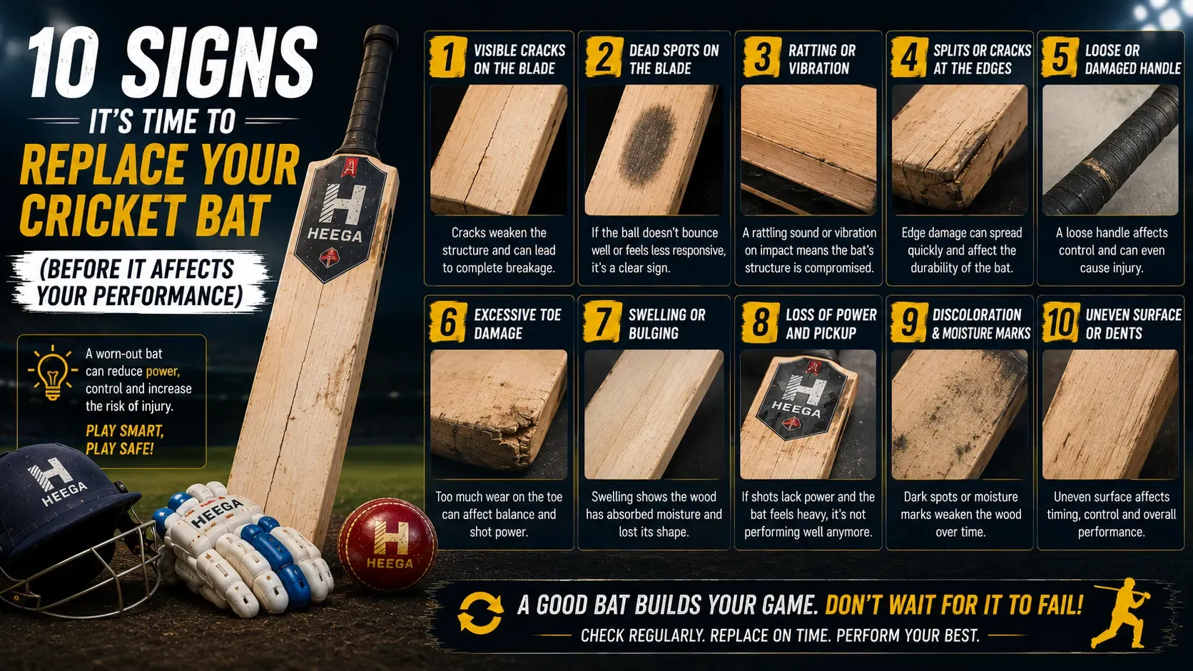 Heega-Know the signs of a worn cricket bat.