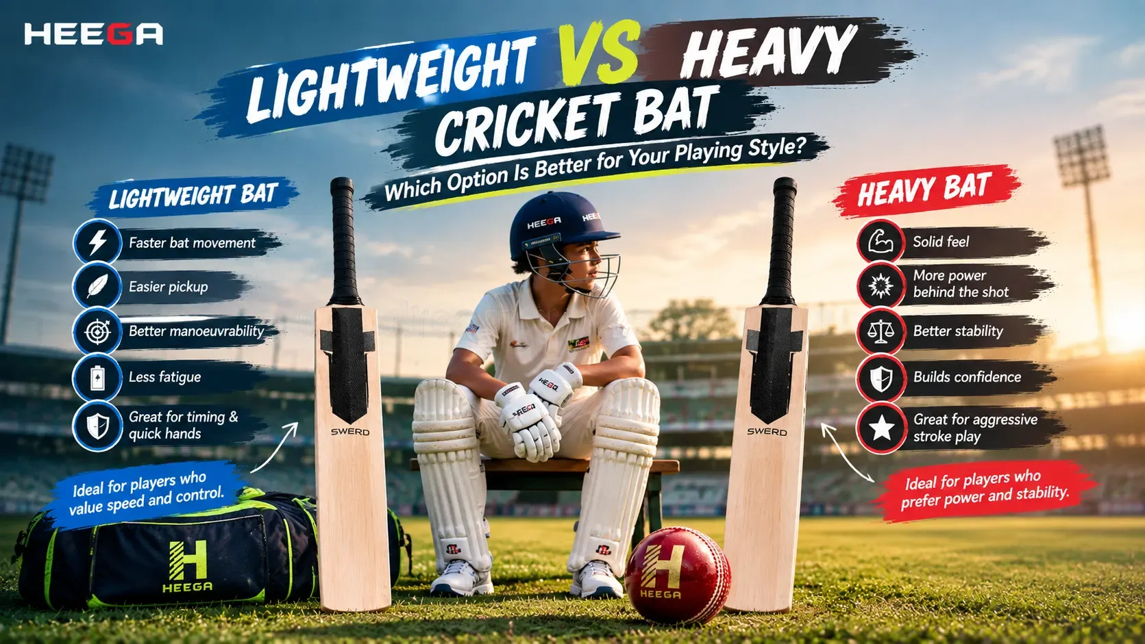 Heega-Lightweight vs Heavy Cricket Bat Guide.