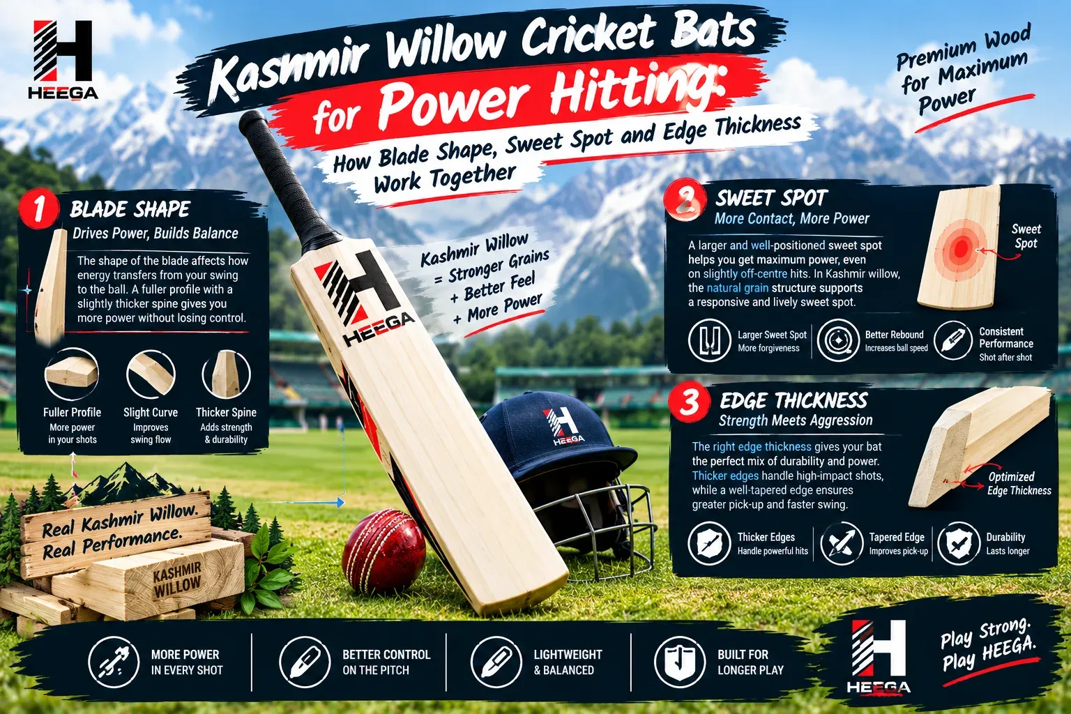 Kashmir Willow Cricket Bats for Power Hitting